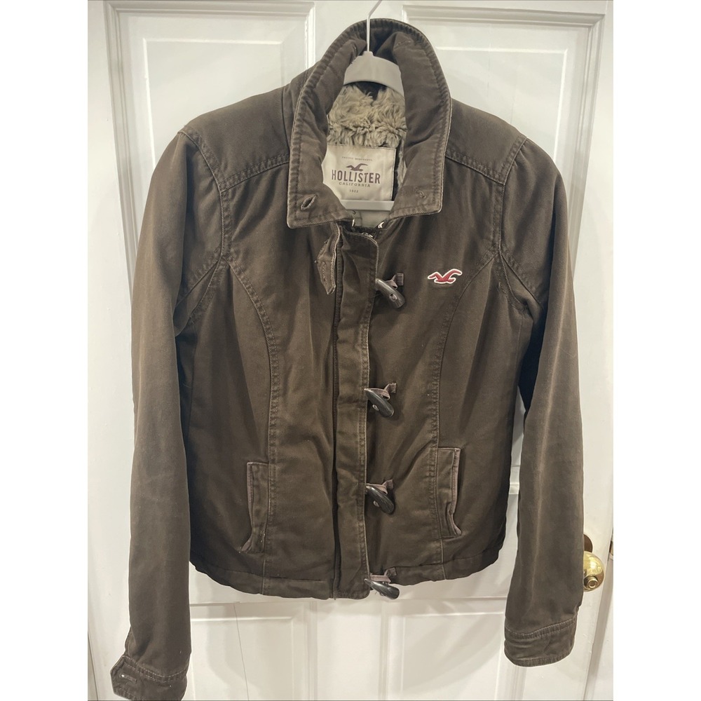 Vtg Y2K Rare Hollister Jacket Womens Green Sherpa Lined Utility Workman Coat S